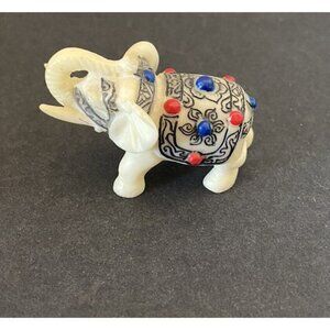 Miniature elephant with red and blue beads 1.5" tall